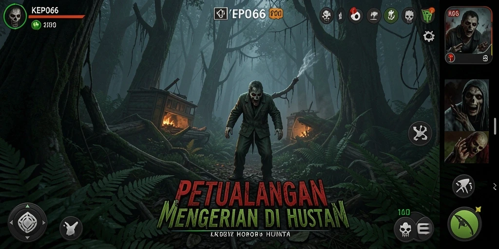 Antarmuka menakutkan dengan suasana hutan yang mengerikan.