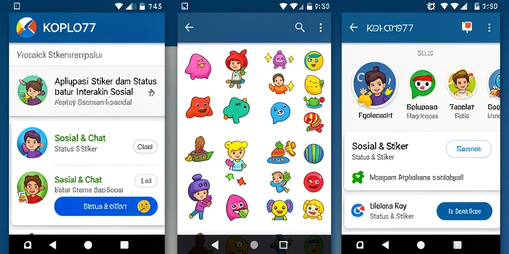 Tampilan antarmuka KOPLO77 yang menarik dan interaktif untuk Stiker dan Status.