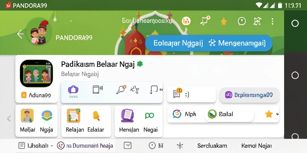 Screenshot utama PANDORA99 menampilkan antarmuka aplikasi Belajar Ngaji.
