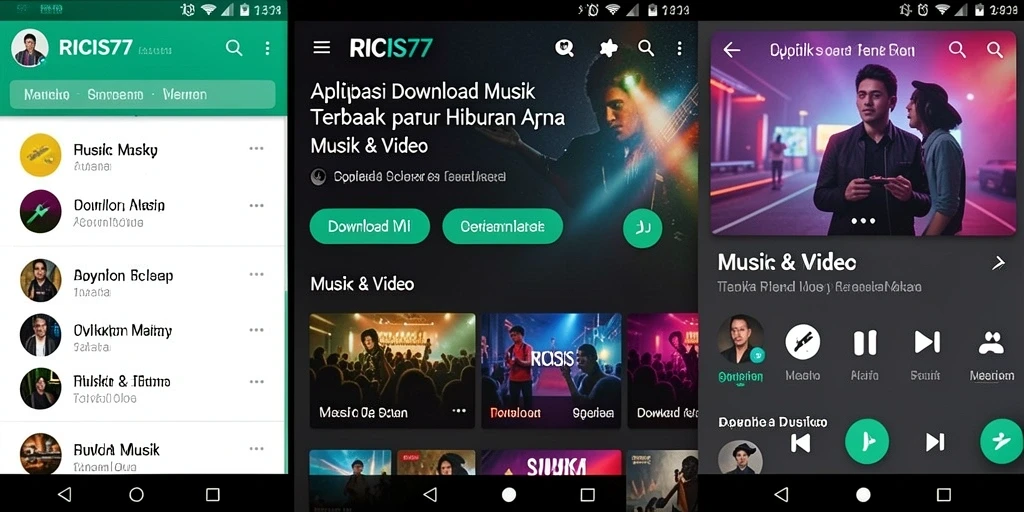 Tampilan antarmuka RICIS77 yang sederhana dan fungsional untuk Download Musik.